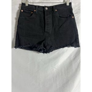 Levis Jean Denim 28 Black Ribcage Premium Shorts Cutoffs High Rise Button Fly
